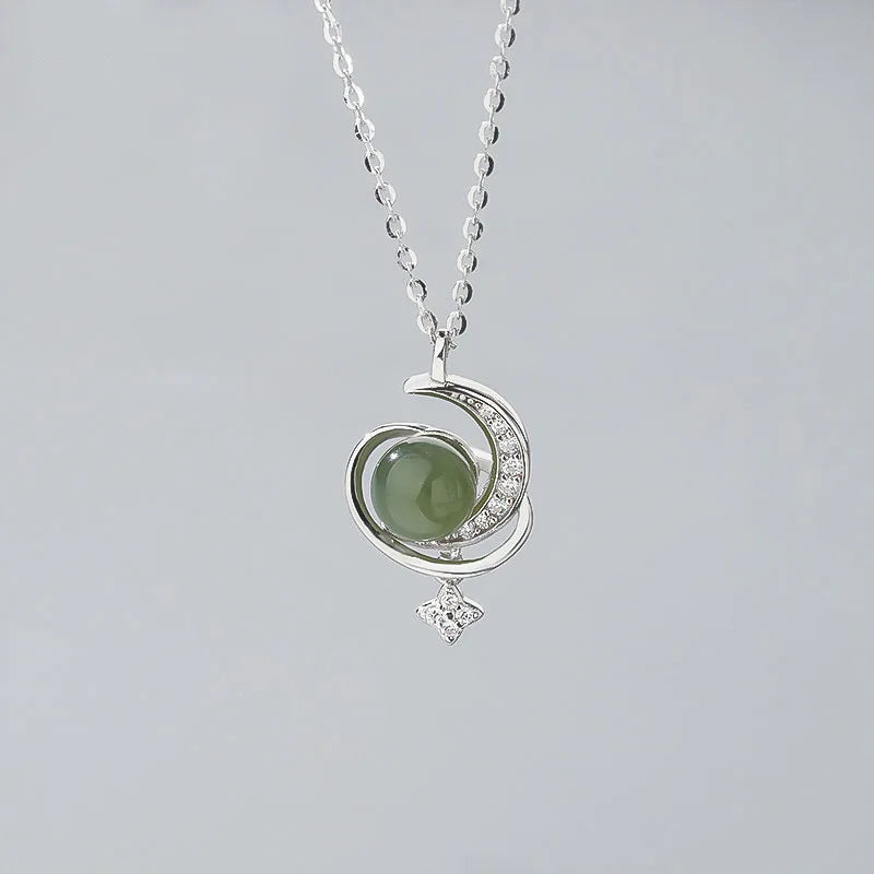 KOFSAC Jade Planet Necklace For Women 2023 New Luxury High Grade Zircon Moon Star Collar Necklaces 925 Sterling Silver Jewelry