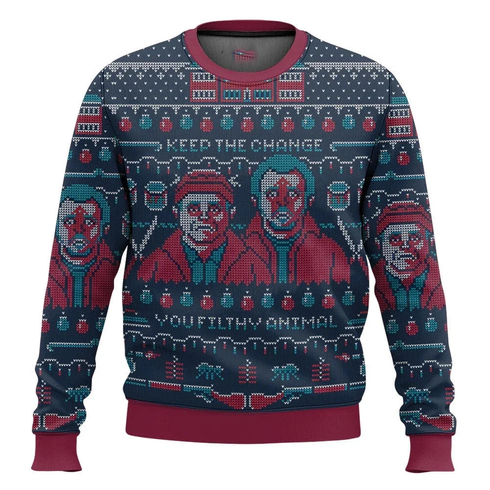 Merry Christmas alone at home Ugly Christmas sweater cartoon animation Men's pullover 2026 fashionable couple shirts Sweatshirt