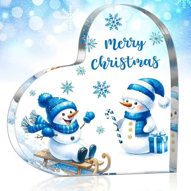 Classic Style Merry Christmas Snowman Acrylic Ornament - Heart-Shaped Festive Decoration, Power-Free Home & Office Decor, Ideal