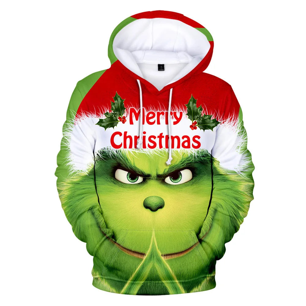 Christmas Theme Cute Cartoon Character Hoodies For Men Autumn Winter Daily Casual Long Sleeve Hooded Tops Harajuku Y2K Pullovers
