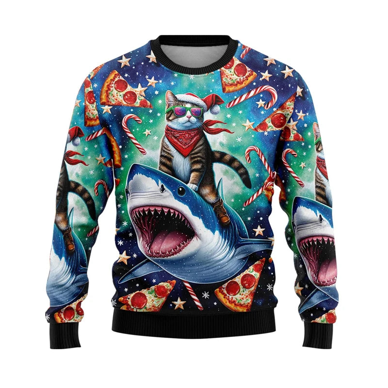 Hilarious Santa Claus Ugly Christmas Sweaters for Men Funny Animal Graphic Sweatshirts Xmas Holiday Unisex Pullovers Sweater Top