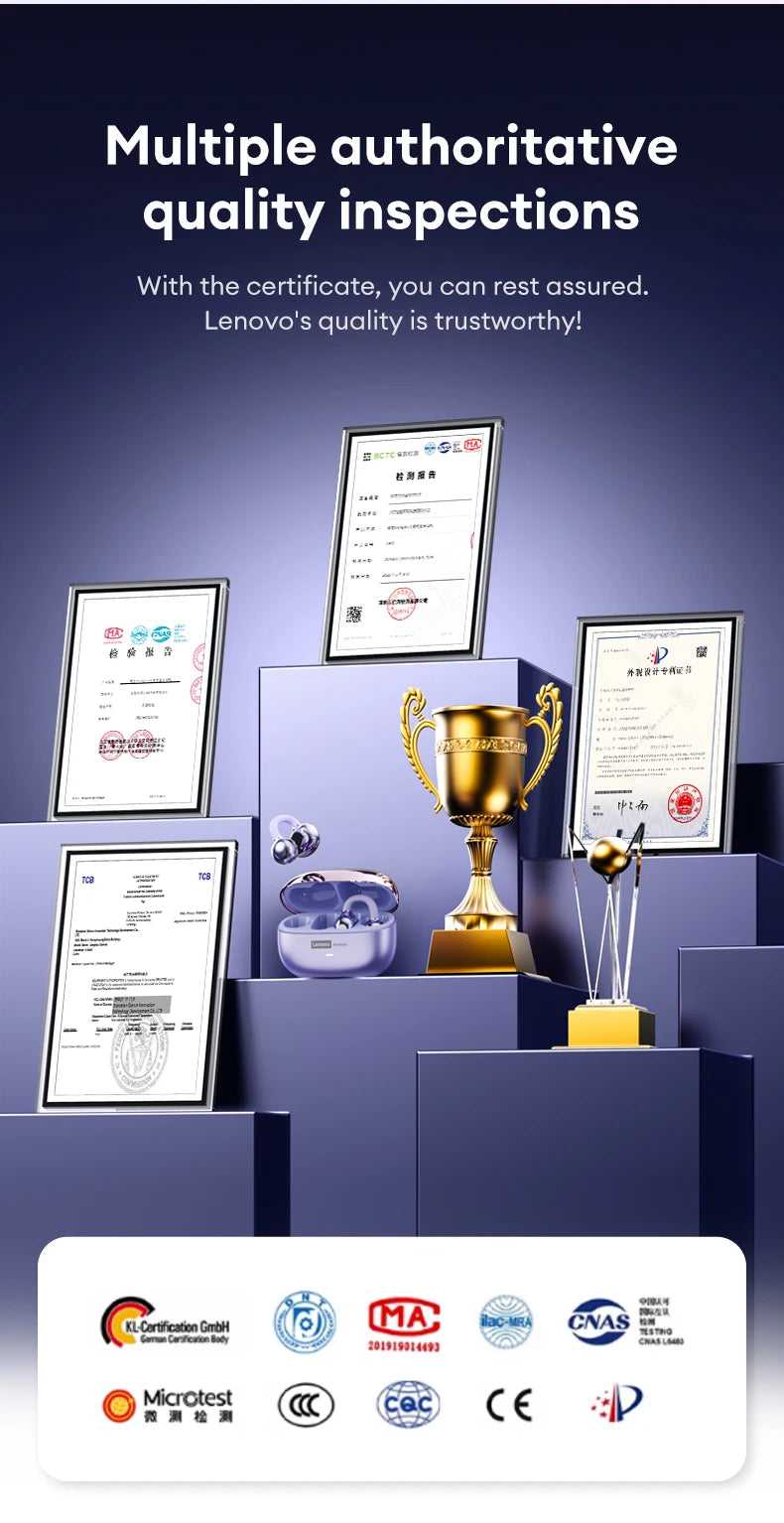 Lenovo LE302 Wireless Bluetooth 6.0 Headset Long Battery Life Sports Ear Clip Earphones HIFI Stereo Noise Cancelling Headphones