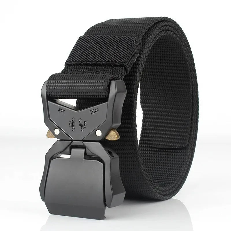Tactical Waist Belt Durable Automatic Buckle Quick Release Elastic Belt Outdoor Adventure Training Belt Men's Trouser Belt Black