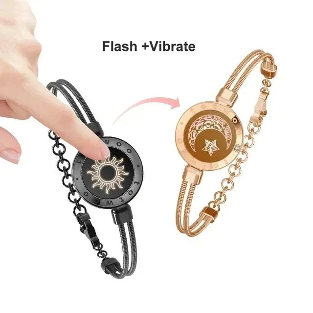 2025 Long Distance touch Light up&Vibrat Bracelets for Couples, Long Distance Relationship Gifts Smart Sun&Moon Love Bracelet