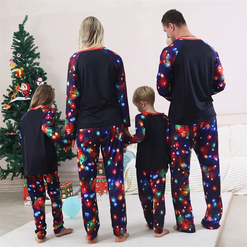 Christmas Family Matching Sets 2025 Father Mother Children Cartoon Pajamas+Pants 2Pcs Xmas Parent-Children Homewear Clothes Suit