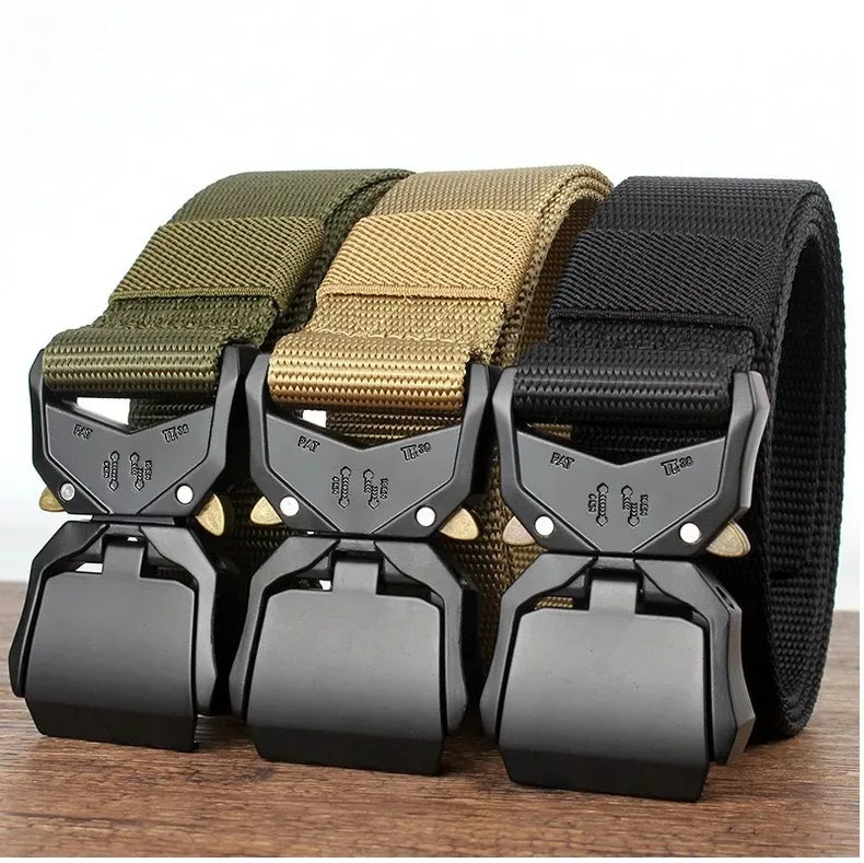 Tactical Waist Belt Durable Automatic Buckle Quick Release Elastic Belt Outdoor Adventure Training Belt Men's Trouser Belt Black