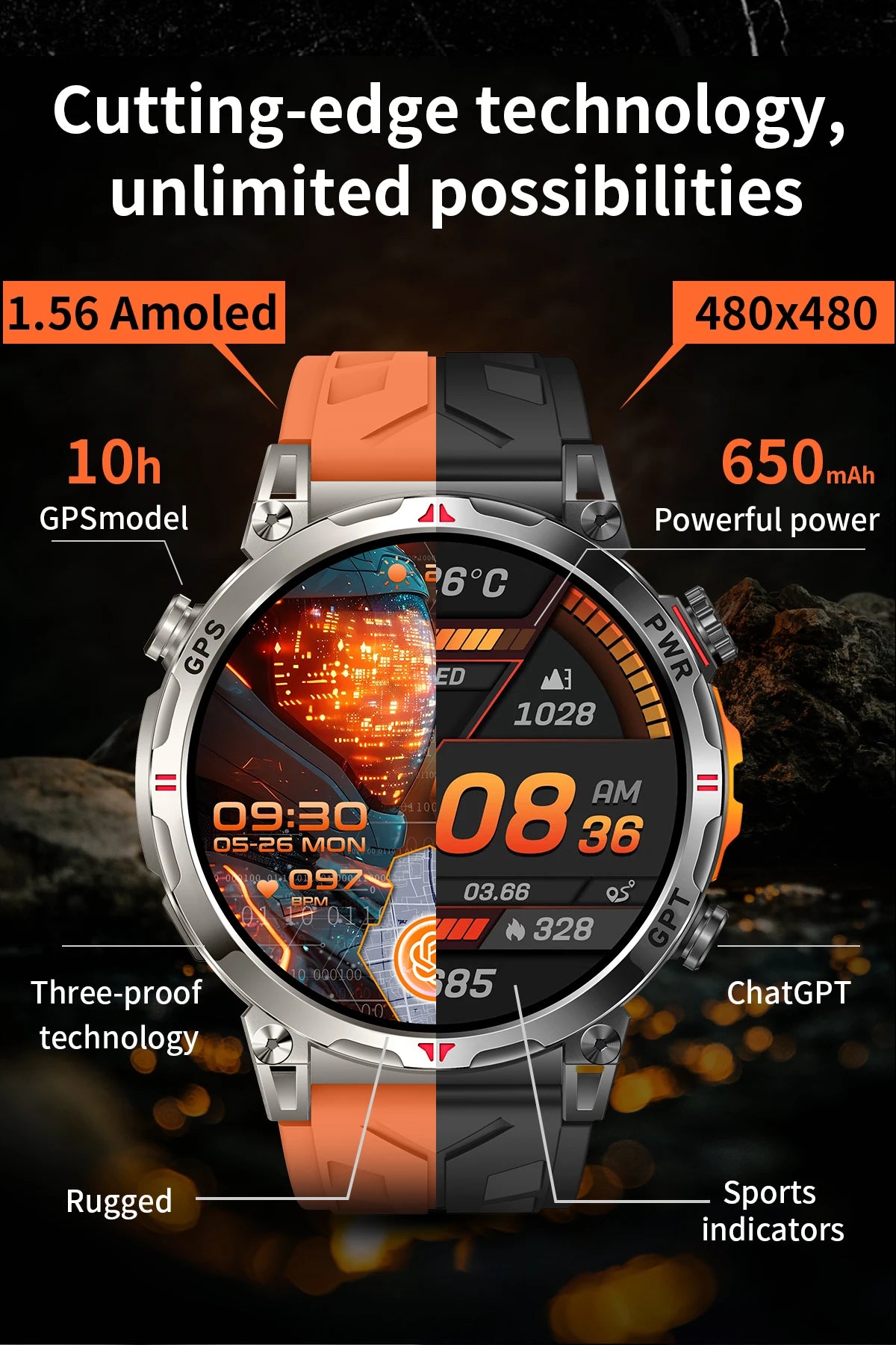 2025 New T-Rex 3 Ultra Original Military-Grade GPS Smart Watches Men Sport Tactics Compass BT Call Waterproof Swim Smart Bracelet