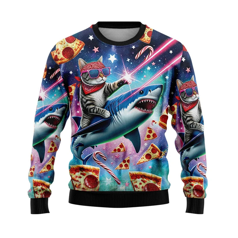 Hilarious Santa Claus Ugly Christmas Sweaters for Men Funny Animal Graphic Sweatshirts Xmas Holiday Unisex Pullovers Sweater Top