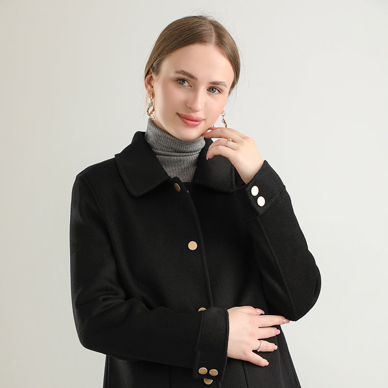 Autumn And Winter New Polo Collar Solid Color Coat For Women