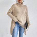 Irregular Turtleneck Sweater Winter Loose Long Sleeve Knitted Tops Leisure Warm Pullover Sweater Women's Clothing