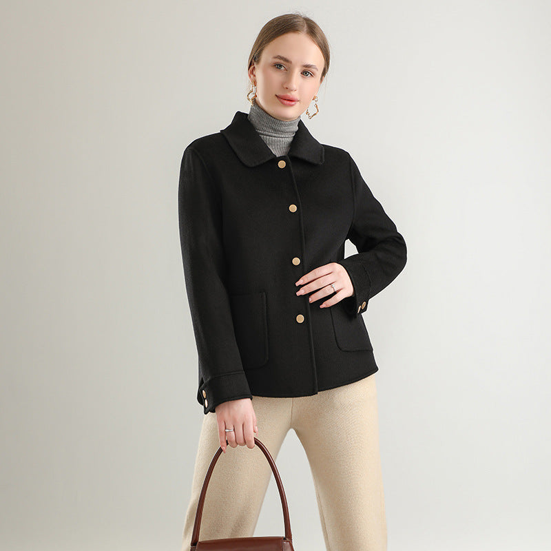 Autumn And Winter New Polo Collar Solid Color Coat For Women