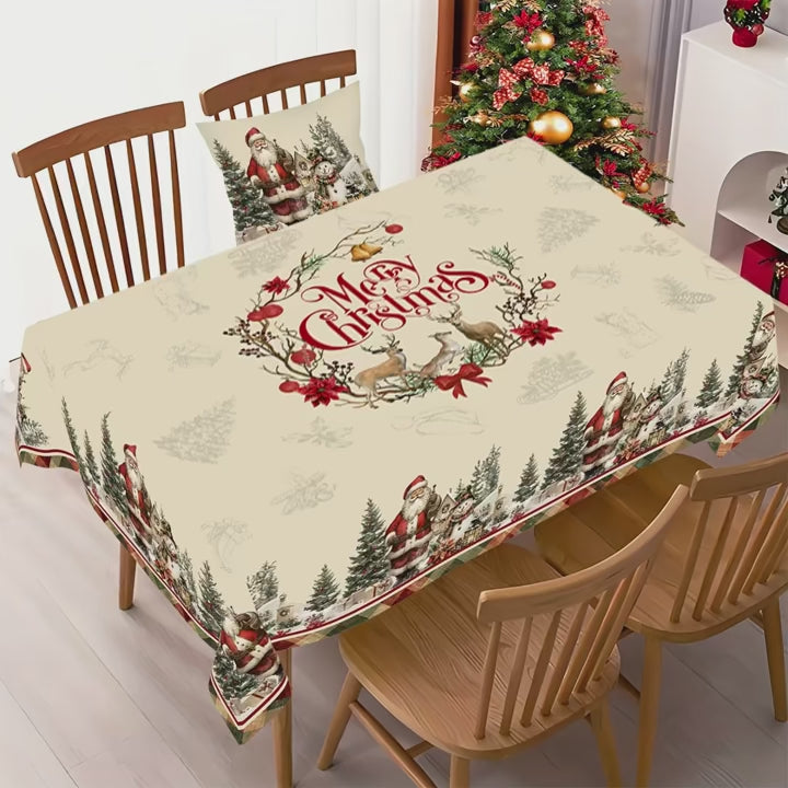 Vintage Christmas Tablecloth Rustic Santa Claus Snowman Table Cover Christmas Decorations for Home 2025 Gifts Navidad New Year