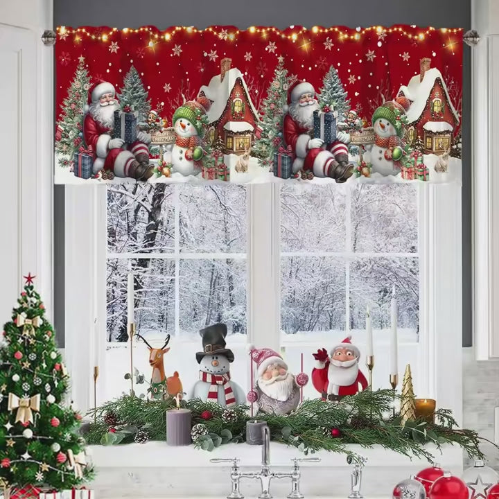 Christmas Curtain Valance Xmas Rod Pocket Window Treatment for Living Room Kitchen Bedroom Christmas Decorations For Home 2025