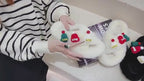 Christmas Hat Fluffy Slippers Women's Warm Toe Covering Cotton Slippers