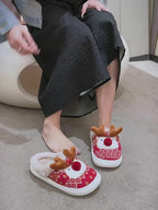 Cute Christmas Elk Plush Slippers Winter Ins Fashion Non-slip Floor Bedroom Home Slippers For Women Fuzzy House Shoes