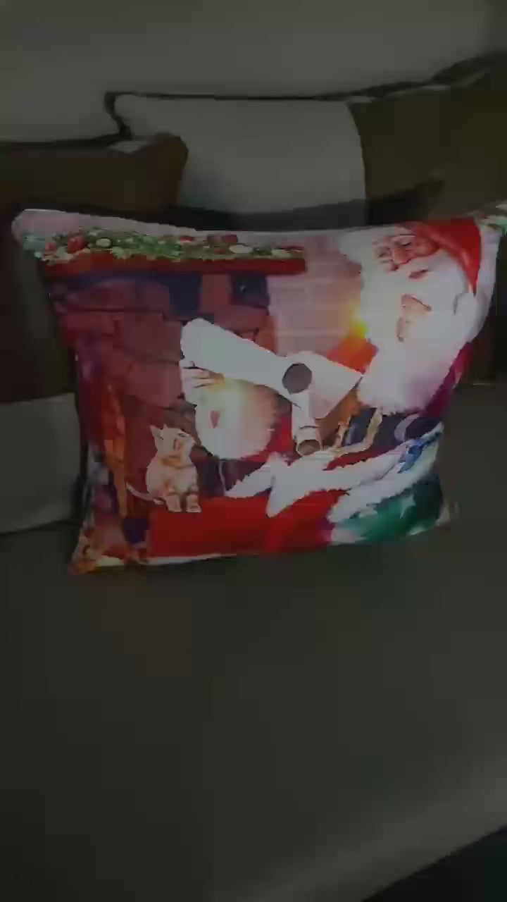 LED Light Christmas Pillow Cushions Cover Santa Elk Snowflake Xmas Lantern  Glow Pillowcase Winter Holiday Decoration