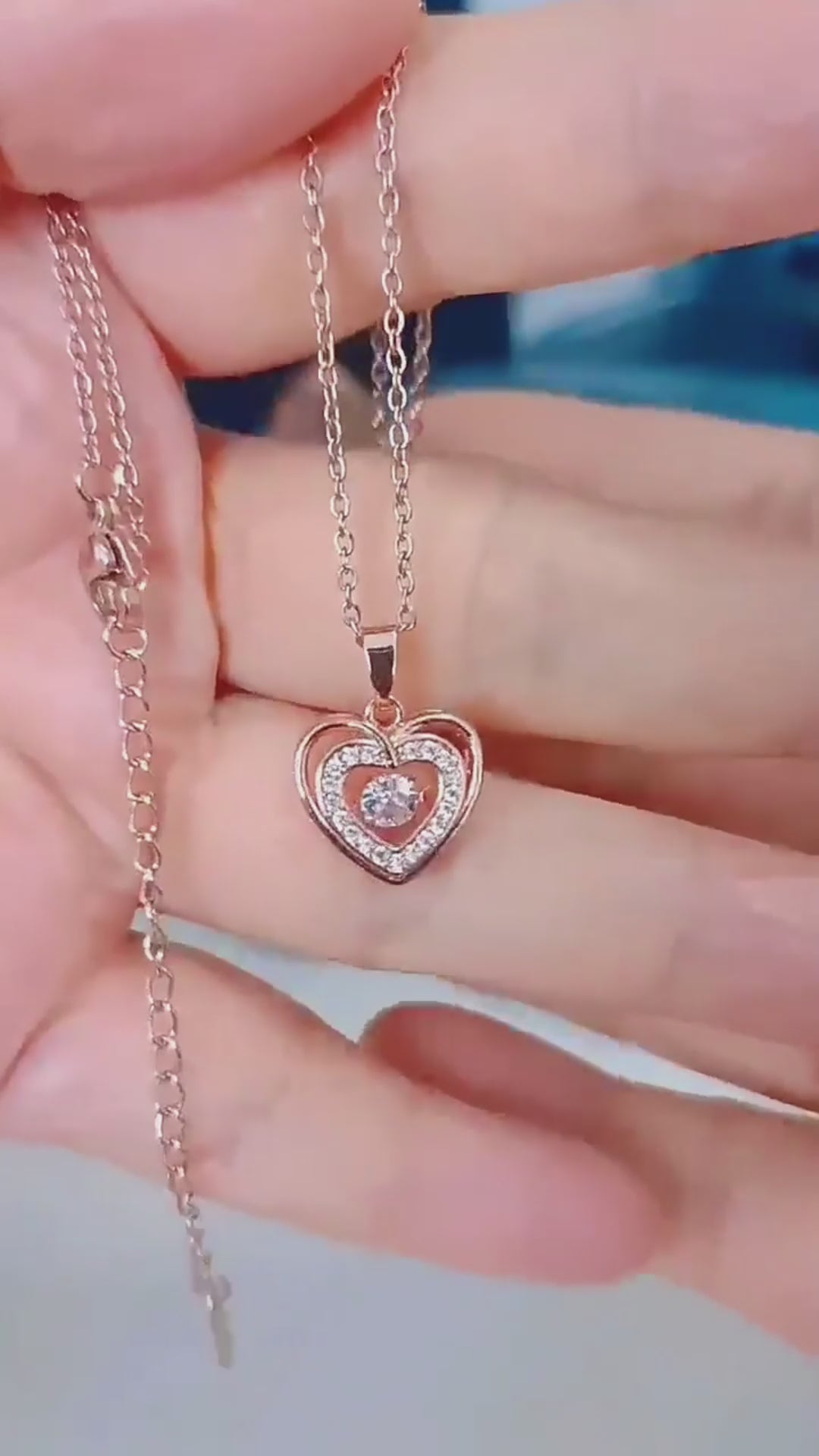 Double-layer Love Necklace With Rhinestones Titanium Steel Pendant Fashion Jewelry Woman Valentines Day Gift