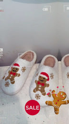 Christmas Snowflake Gingerbread Slippers Winter Indoor Non-slip Floor Bedroom Fuzzy House Shoes For Women Home Slippers