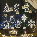 Christmas LED Suction Cup Chandelier Santa Claus Elk Snowman Lights Holiday Party Window Decor Lamps Battery Powered