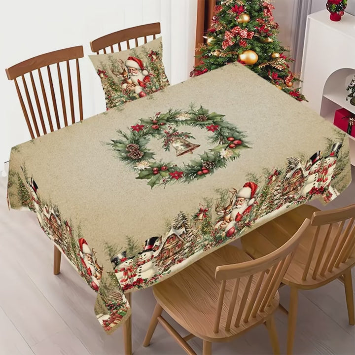 Vintage Christmas Tablecloth Santa Snowman Table Cover Christmas Decorations for Home 2025 Xmas Gifts Navidad Noel New Year 2026