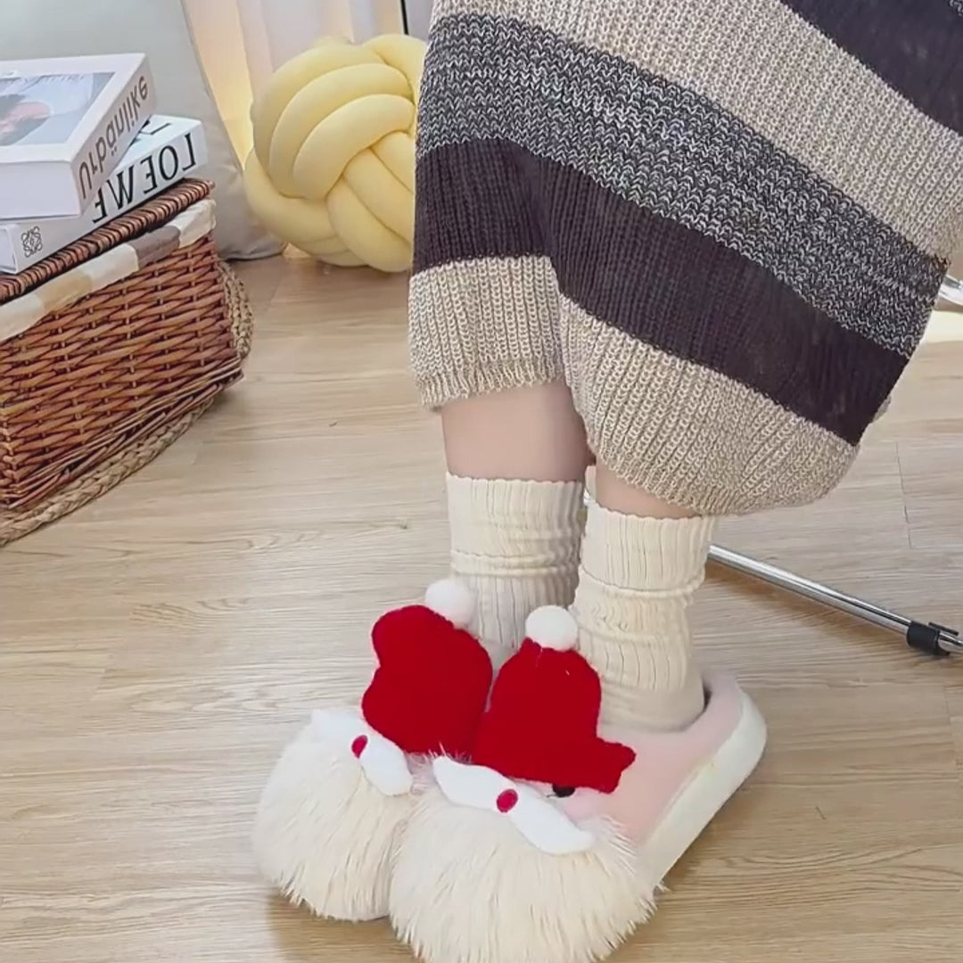 Cute Christmas Santa Claus Home Slippers Winter Warm Indoor Non-slip Floor Plush Shoes For Women