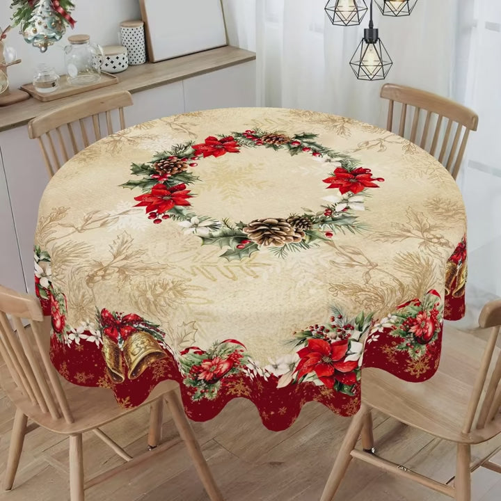 Vintage Christmas Tablecloth Poinsettia Bell Table Cover Christmas Decorations for Home 2025 Xmas Gifts Navidad Noel New Year