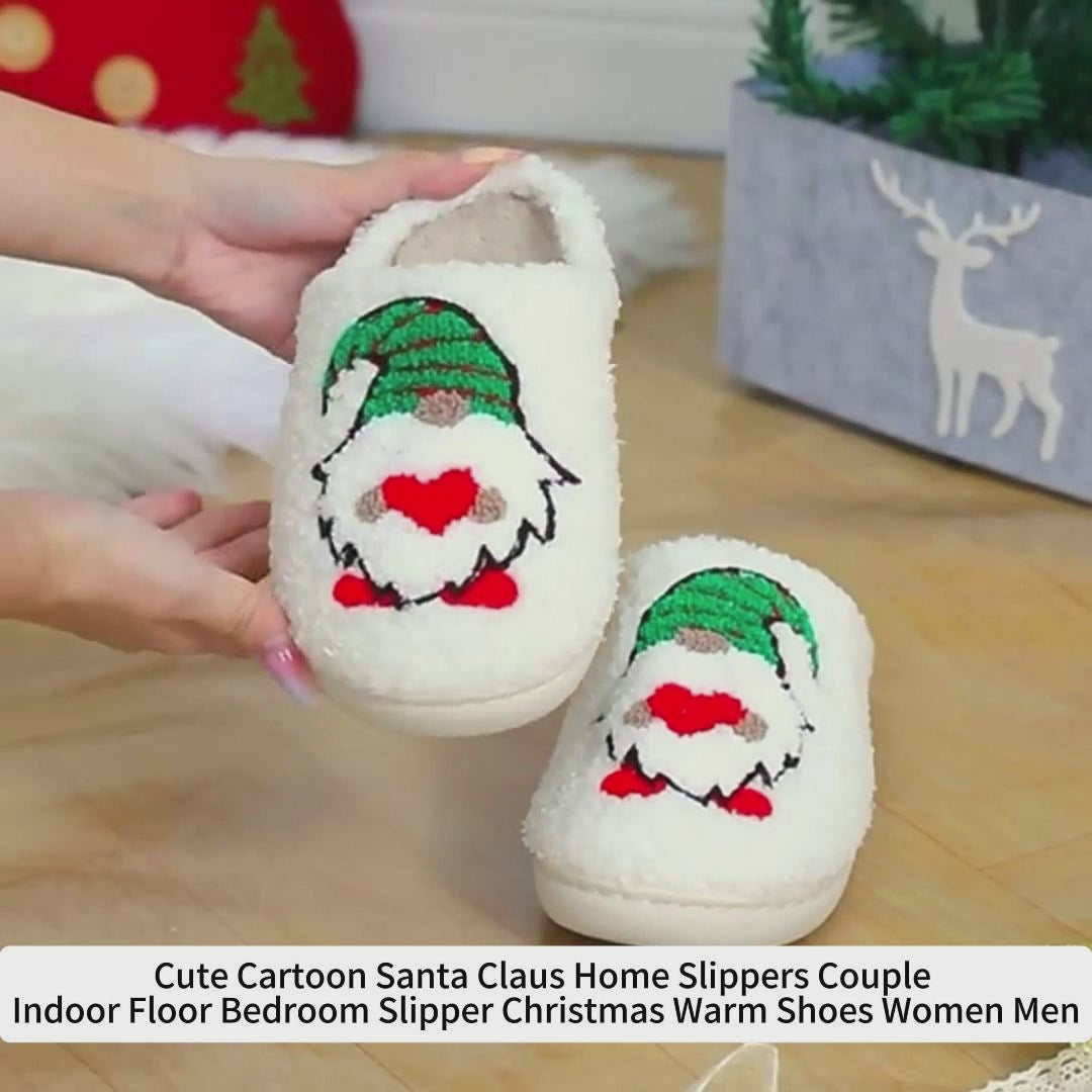 Cute Cartoon Santa Claus Home Slippers Couple Indoor Floor Bedroom Slipper Christmas Warm Shoes Women Men