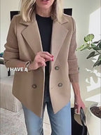 Double Breasted Lapel Jacket Fashion Knitted Sleeves Splicing Design Coat Outerwear Women's Clothing